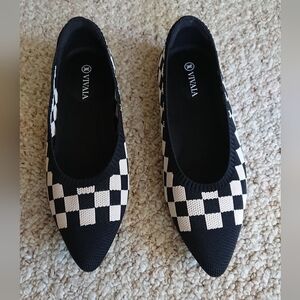 VIVAIA Pointed-Toe Ballet Flats Aria 5° Stretch Knit Checkered Flats size 7.5
